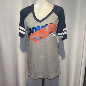 G-III 4her by Carl Banks Gray and Blue Broncos V-Neck T-Shirt